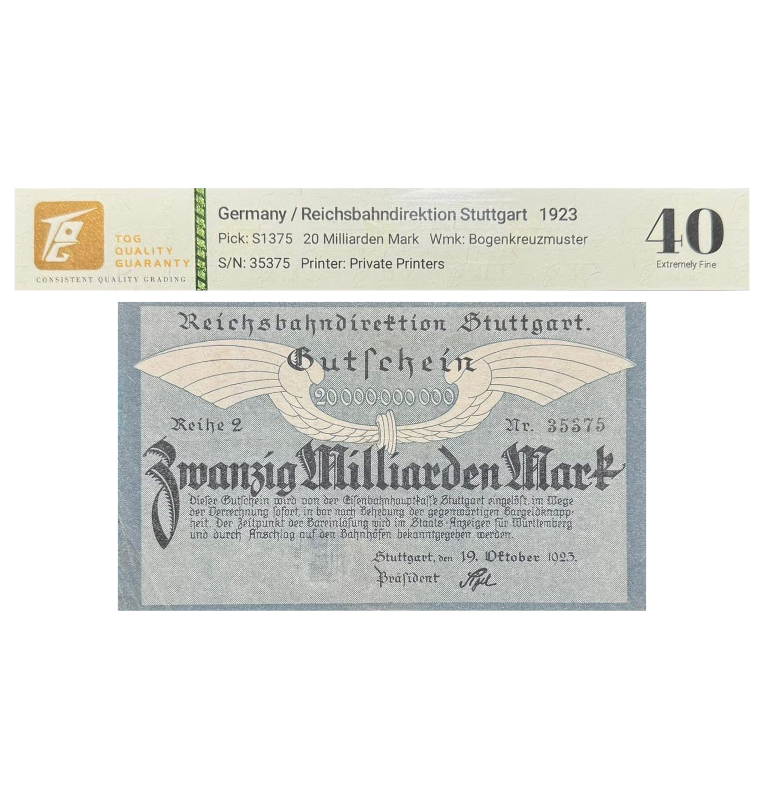 Alemania 20 Milliarden Mark Pick #S1375 1923 - Certificado TQG 40