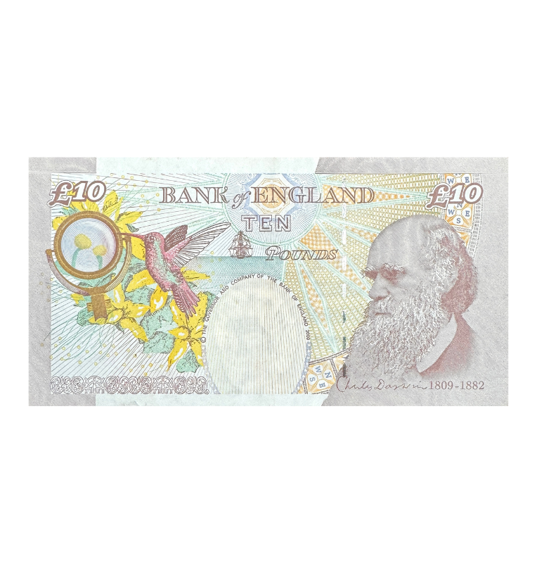 Gran Bretaña, Inglaterra, 10 libras esterlinas, 2009, Reina Isabel II y Darwin