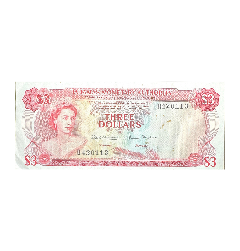 Bahamas, 3 Dólares, 1986, Reina Isabel
