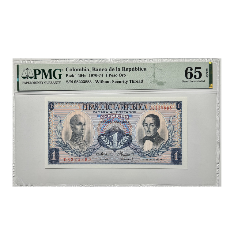 Colombia, 1 Peso oro, 1972 - Certificado PMG 65- EPQ