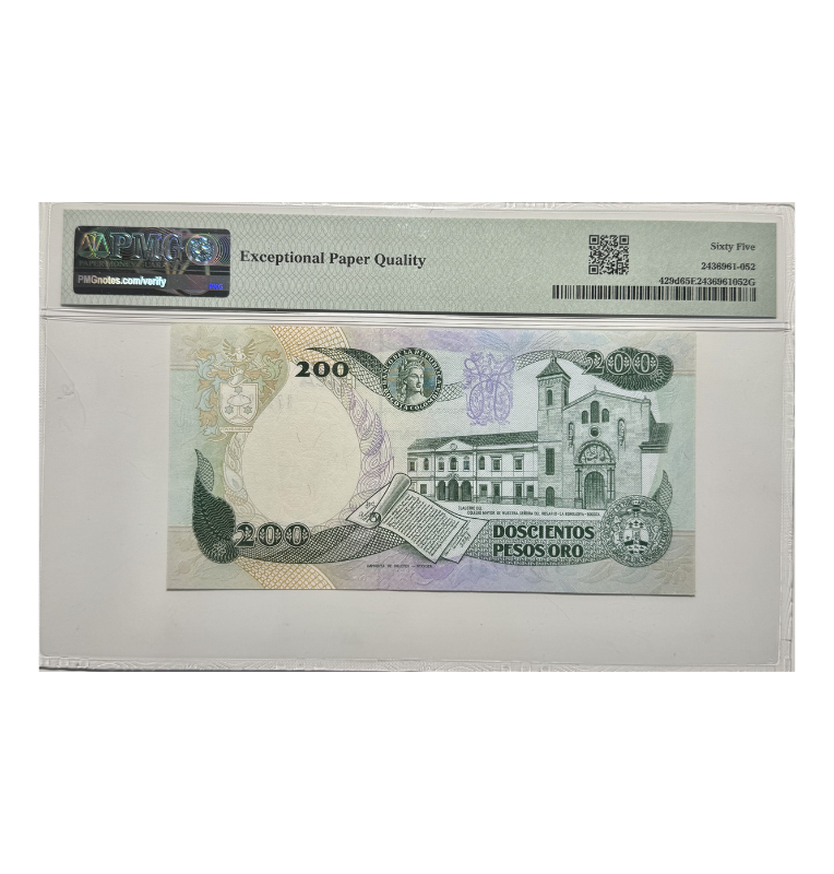 Colombia, 200 Peso oro, 1989 - Certificado PMG 65- EPQ