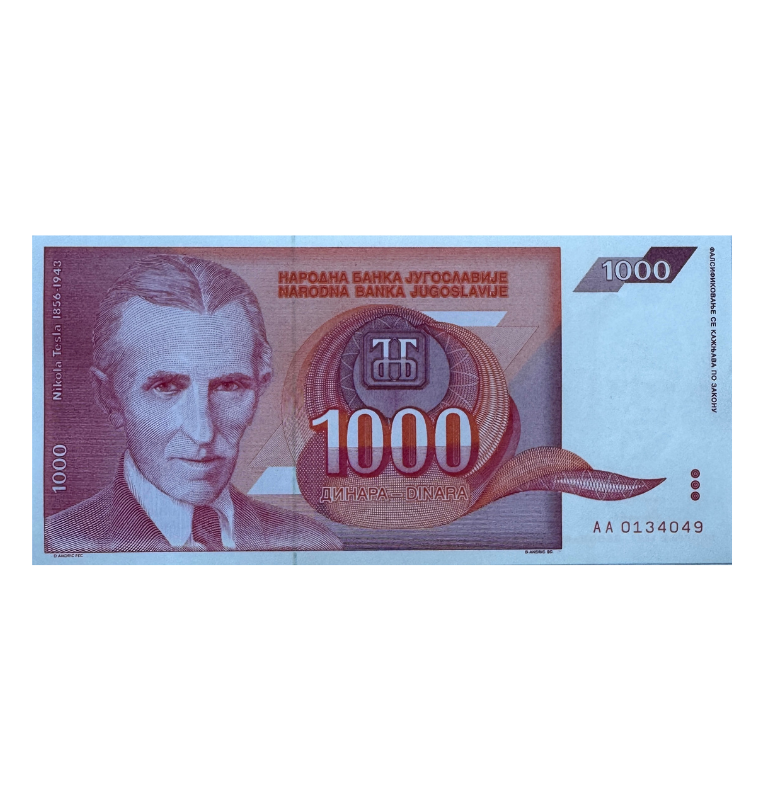 Yugoslavia, 1000 Dinaras , 1992 - UNC - Tesla