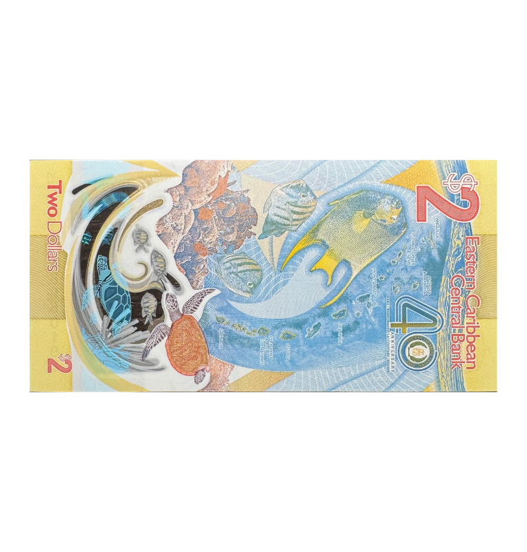 East Caribbean States, 2 Dollars  2023, UNC Polímero