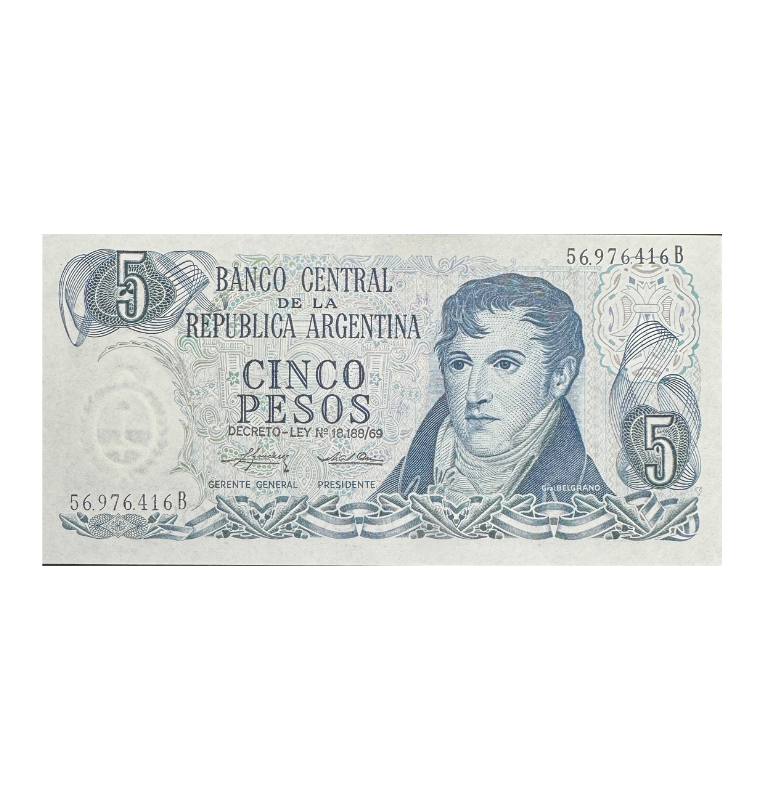 5Argentina, 5 Pesos, 1969, UNC