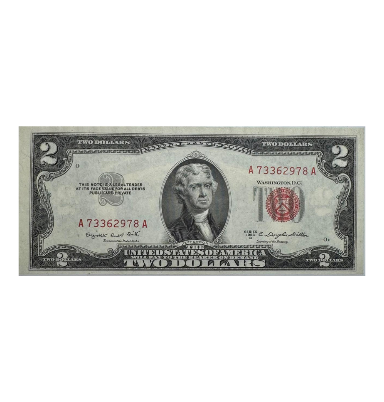Estados Unidos, 2 Dólares, 1953, Sello Rojo