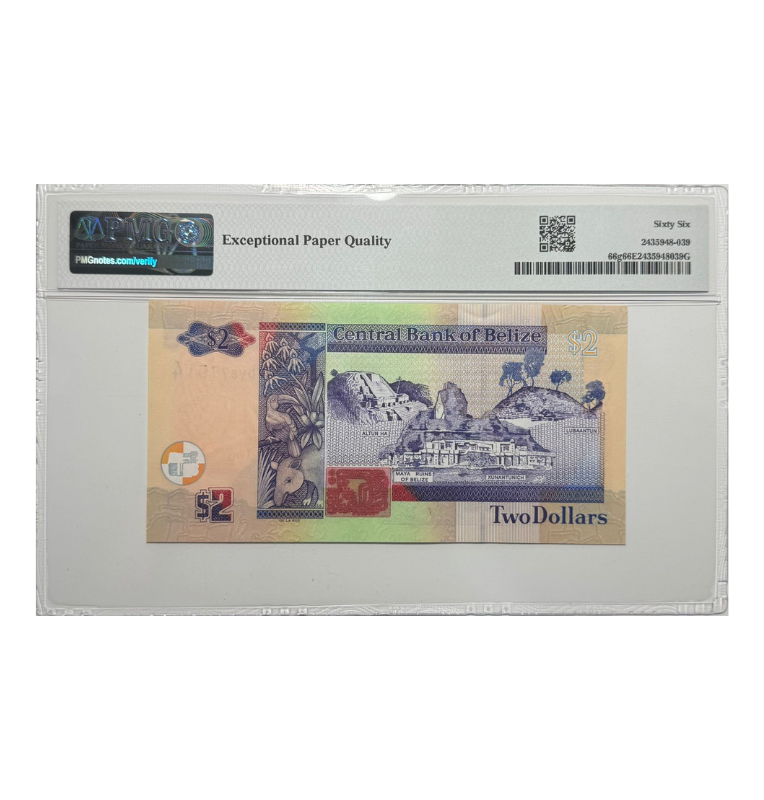 Belize, 2 dolares 2021 Reina Reina, certificado PMG 66