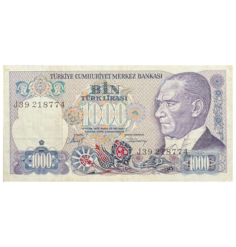 1000 Turkish Lira de Turquía Pick #196a.1 1986