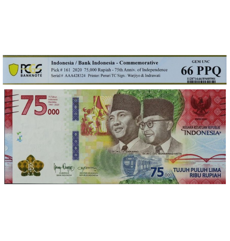 75000 Rupiah de Indonesia Pick #161 2020 - Certificado 66 PPQ