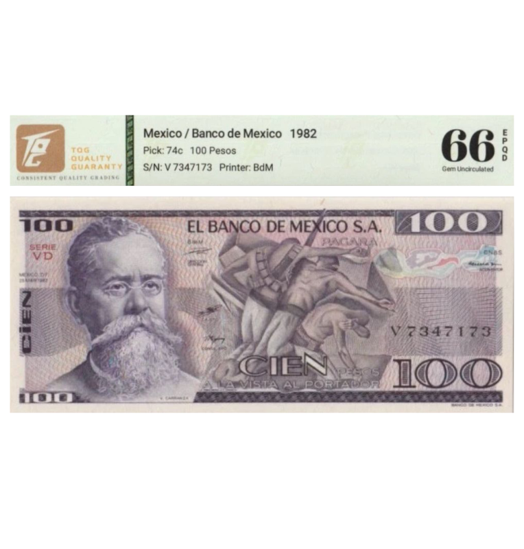 100 Pesos de México Pick #74a.TA  1981 - Certificado TQG 66