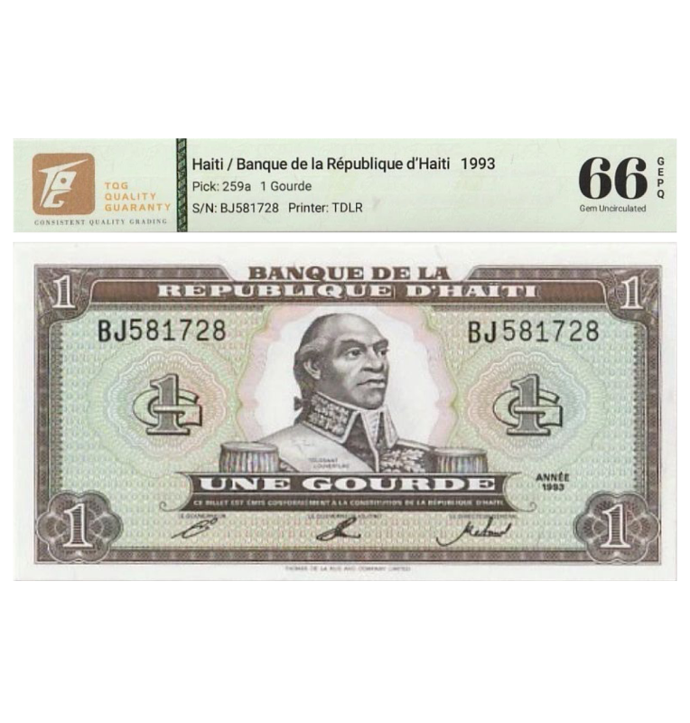1 Gourde de Haití Pick #259a.1.2  1992 - Certificado TQG 66