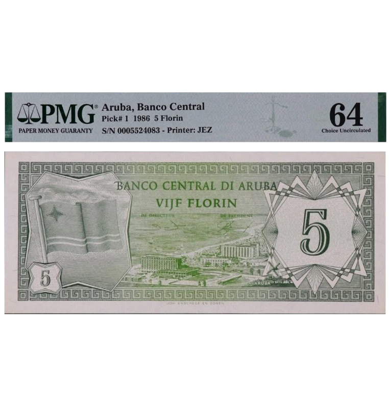 5 Florin de Aruba Pick # 1  1986 - Certificado 64