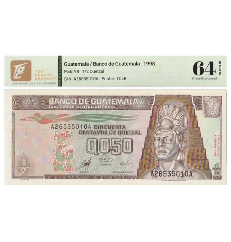 Medio Quetzal de Guatemala Pick #86b  1998 - Certificado TQG 64