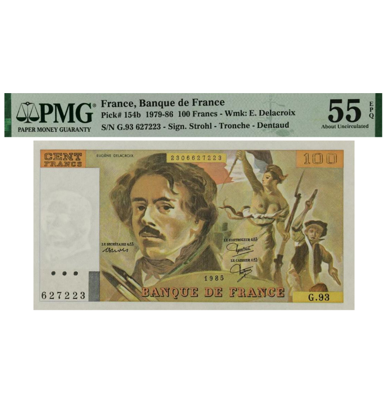 Francia 100 Francs Pick #154B 1979 Certificado PMG 55
