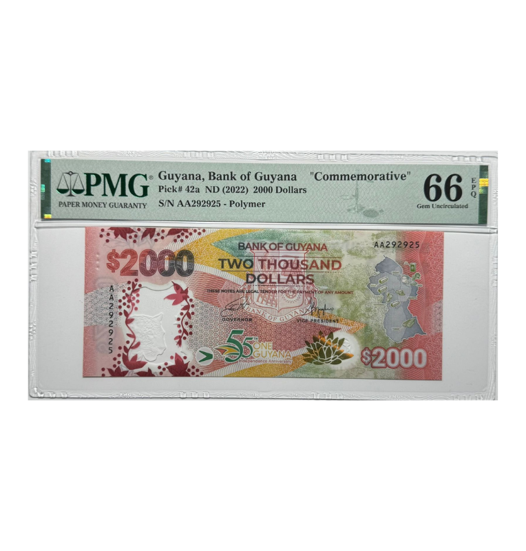 Guyana 2000 Dollars, 2000, Certificado PMG 66