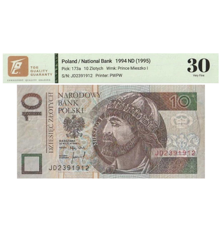 Polonia 10 Zlotych Pick #173A 1994 Certificado TQG 30