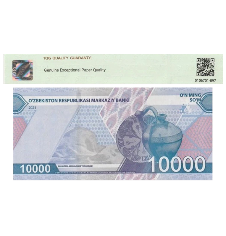 10000 Som de Usbekistán Pick #89 2021 - Certificado TQG 69