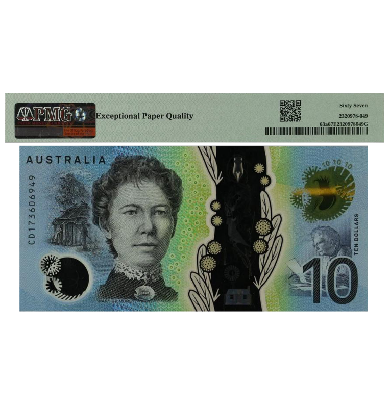 Australia 10 Dollars Pick #63A R325 2017 Certificado PMG 67