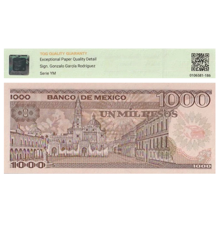 1000 Pesos de México Pick #85a.WY  1985 - Certificado TQG 64