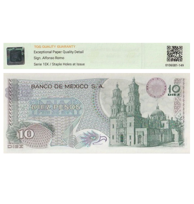10 Pesos de México Pick #63h.6  1975 - Certificado TQG 66