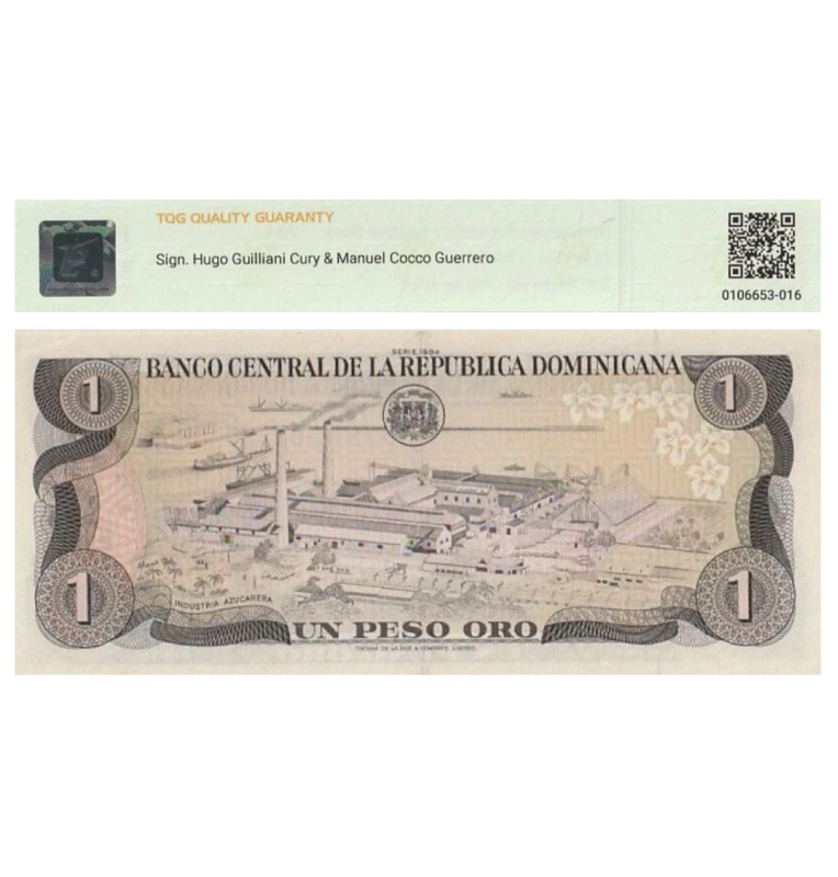 1 Peso de República Dominicana Pick #126a  1984 - Certificado TQG 58