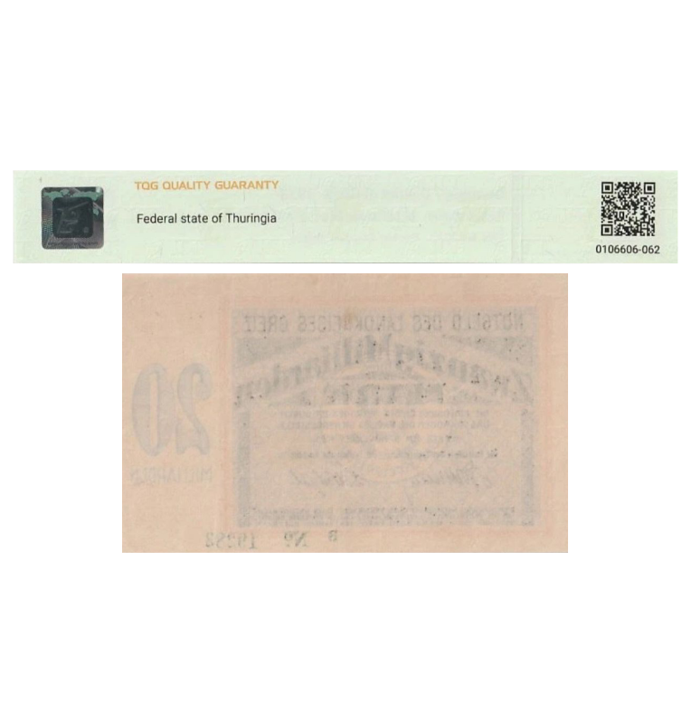 Alemania  20 Milliarden Mark Pick #Unlisted  1923 - Certificado TQG 50