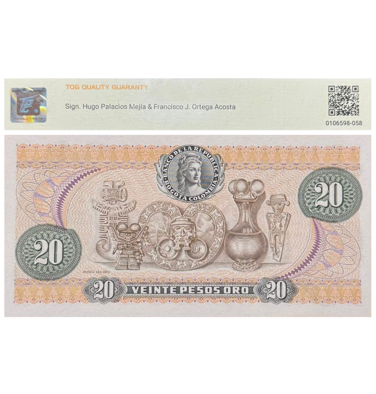 20 Pesos de Colombia Pick #409d 2  1983 - CertificadoTQG 64