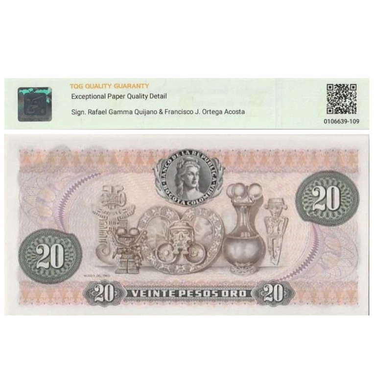 20 Pesos de Colombia Pick #409d  1981 - CertificadoTQG 65