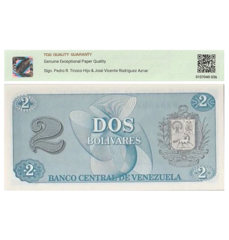 2 Bolivares de Venezuela Pick #69  1989 - Certificado TQG 68