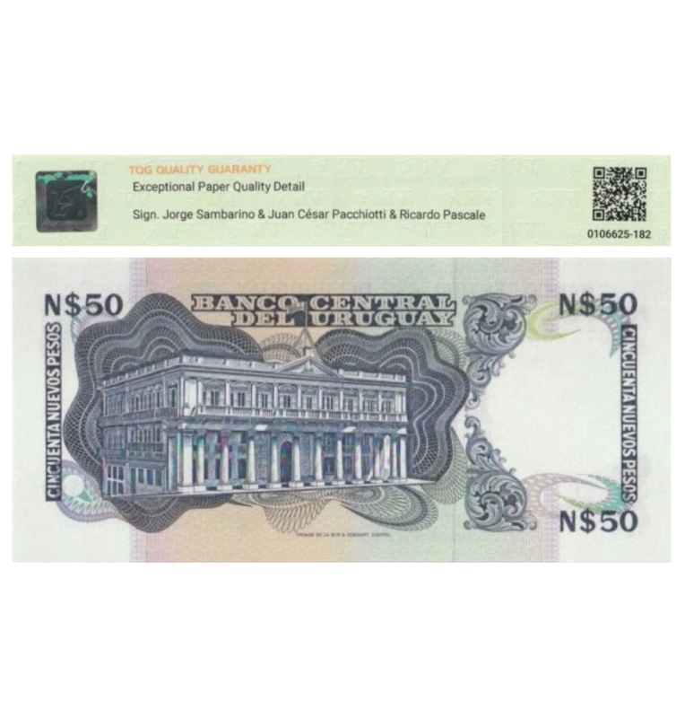 50 Nuevos Pesos de Uruguay Pick #61Ab  1989 - Certificado TQG 65