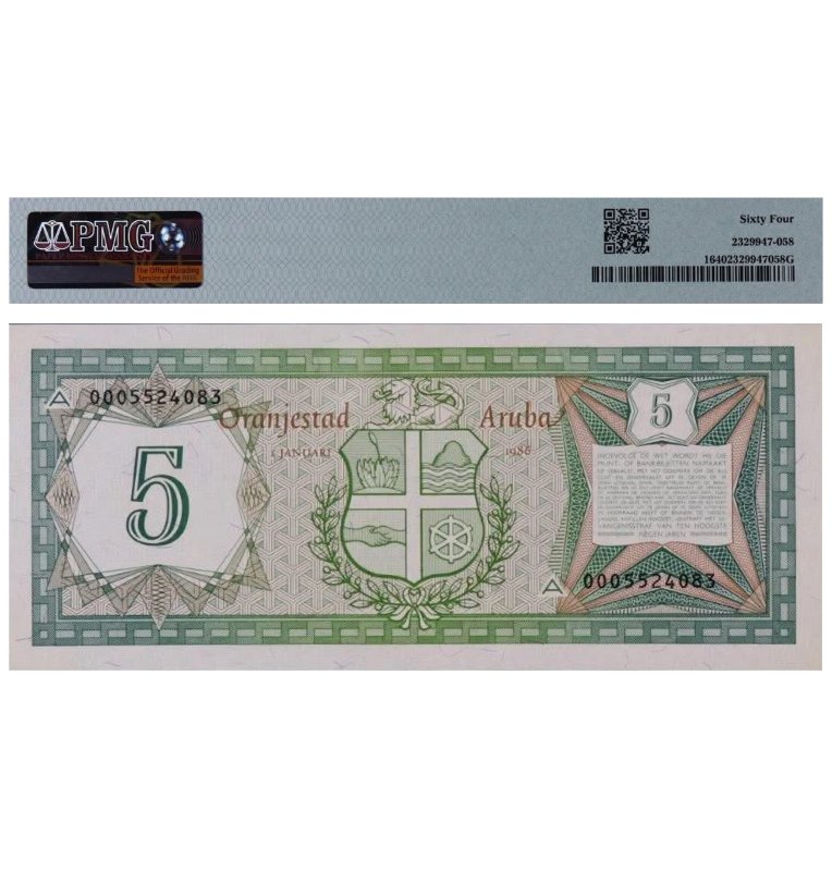 5 Florin de Aruba Pick # 1  1986 - Certificado 64