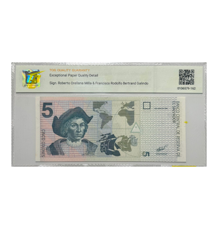 El Salvador 5 Colones 1998 Certificado TQG 66