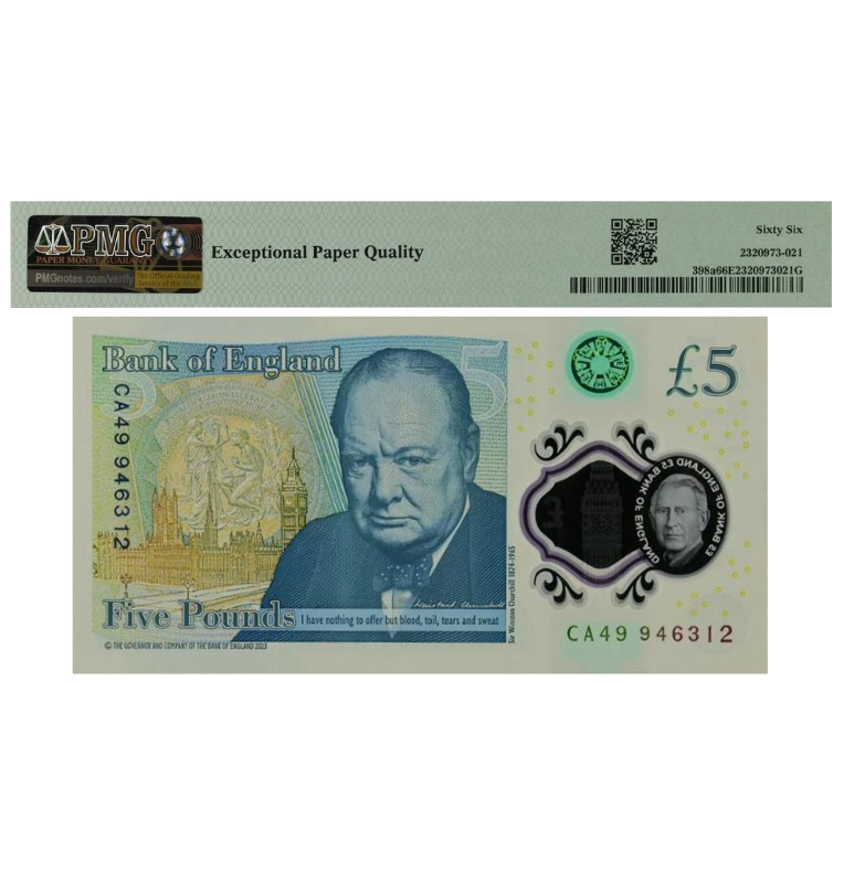 Gran Bretaña 5 Pounds Pick #398A B419 2023 Certificado PMG 66