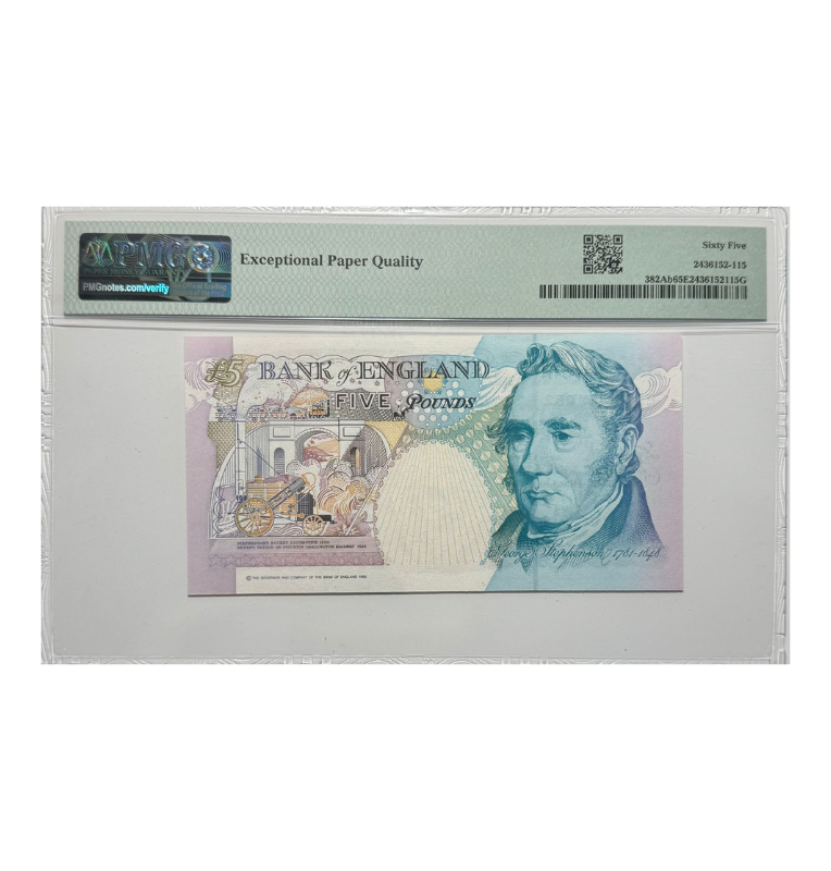Gran Bretaña 5 Pounds, 1990, Certificado PMG 65
