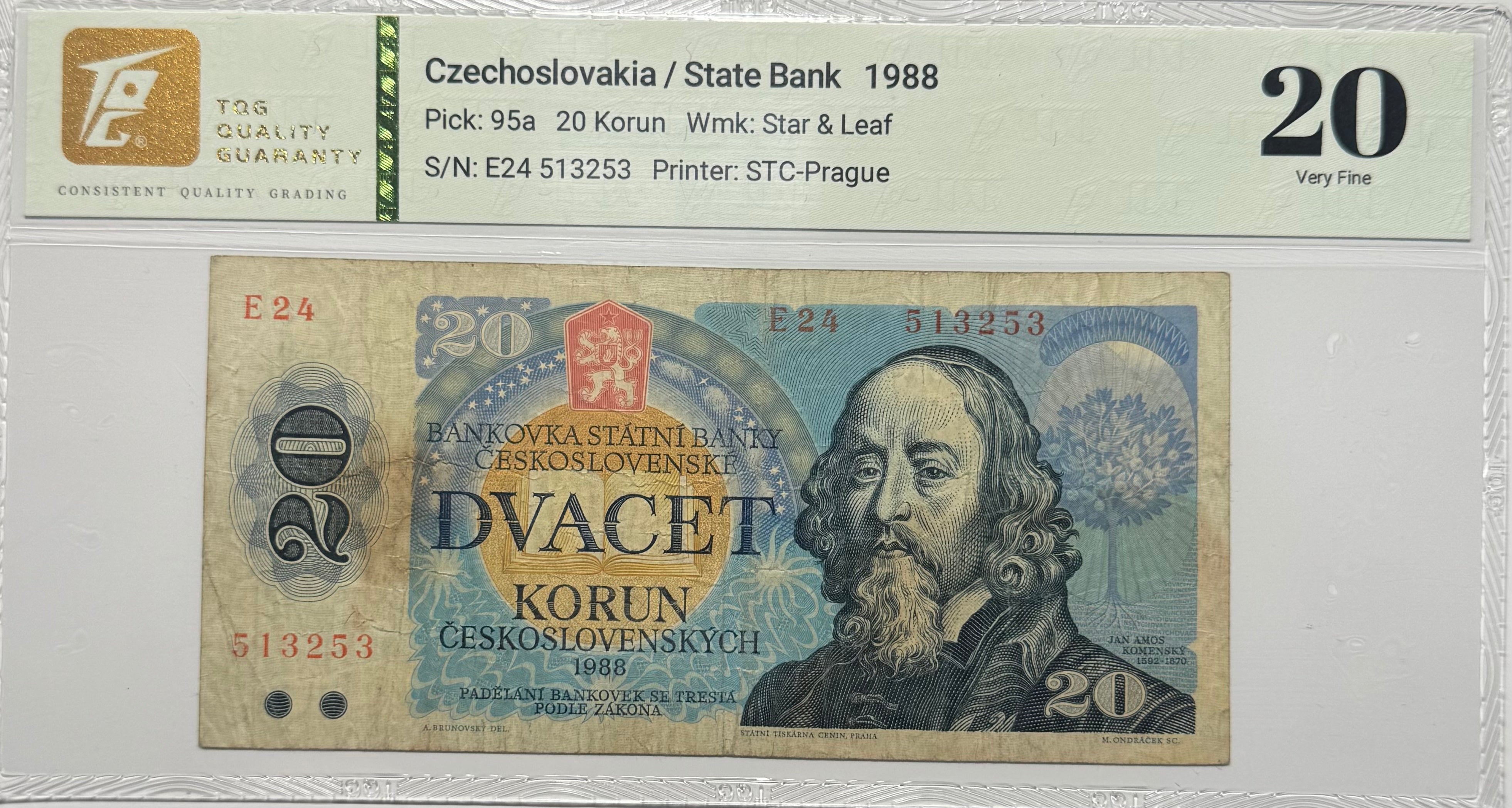 Checoslovaquia  20 Korun 1988 - Certificado TQG 20