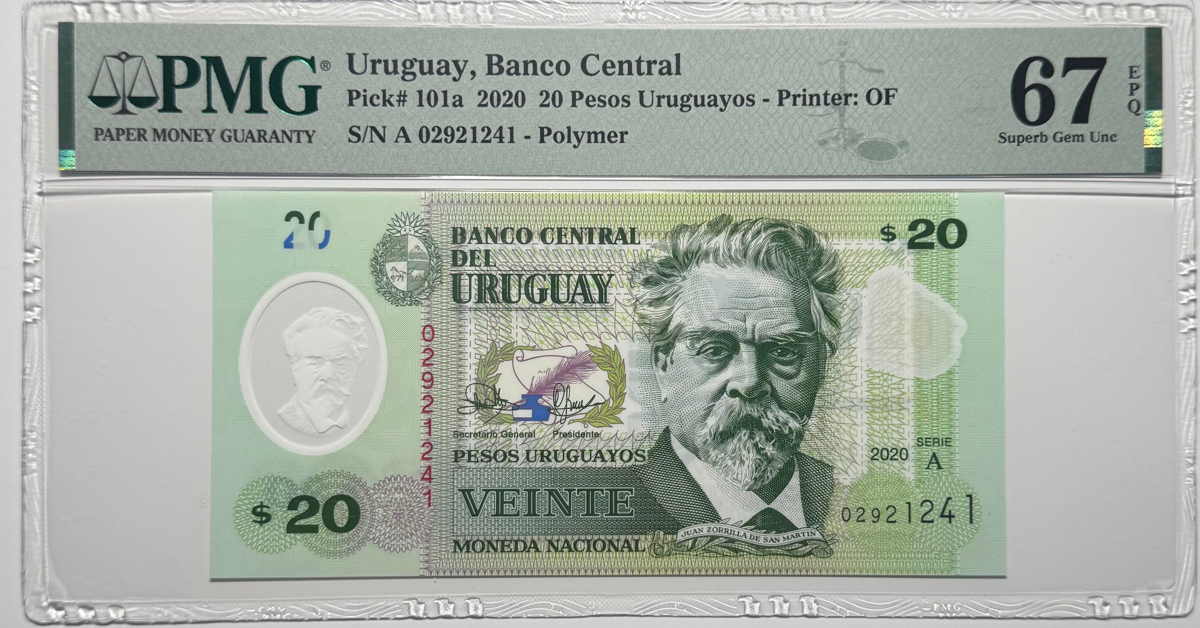 Uruguay 20 Pesos 2020 - Certificado PMG 67 EPQ