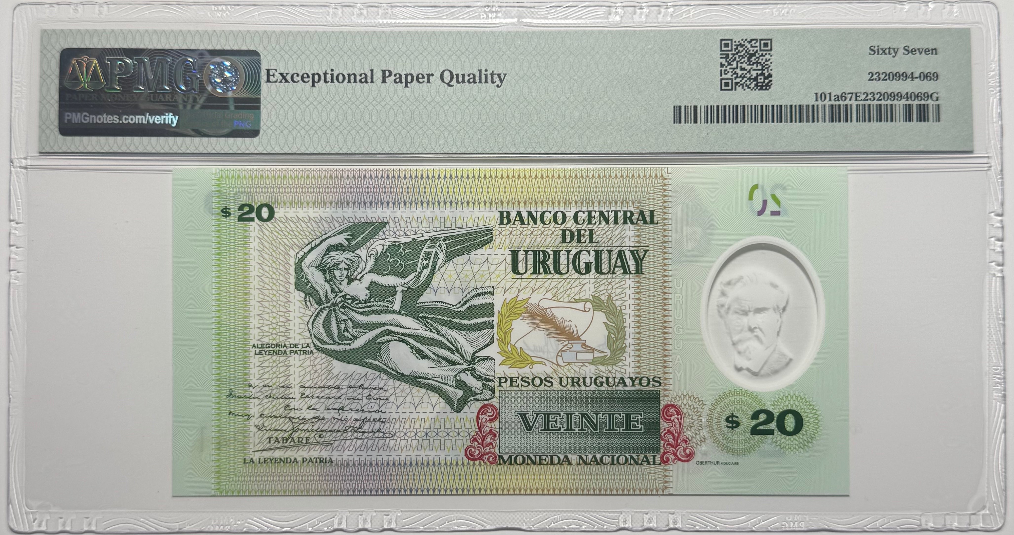 Uruguay 20 Pesos 2020 - Certificado PMG 67 EPQ