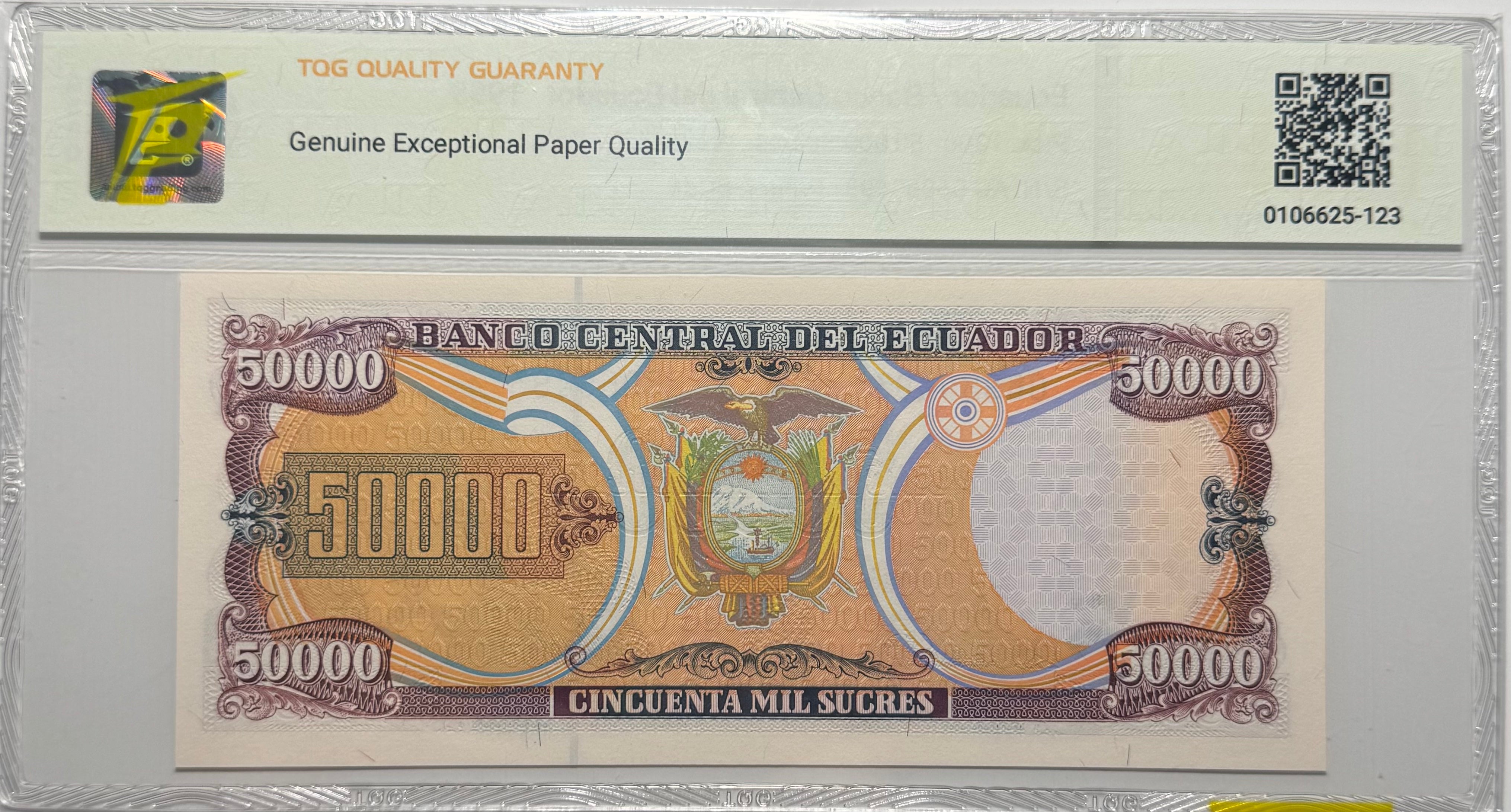 Ecuador, 50.000 Sucres, 1999 - Certificado TQG 65 EPQ