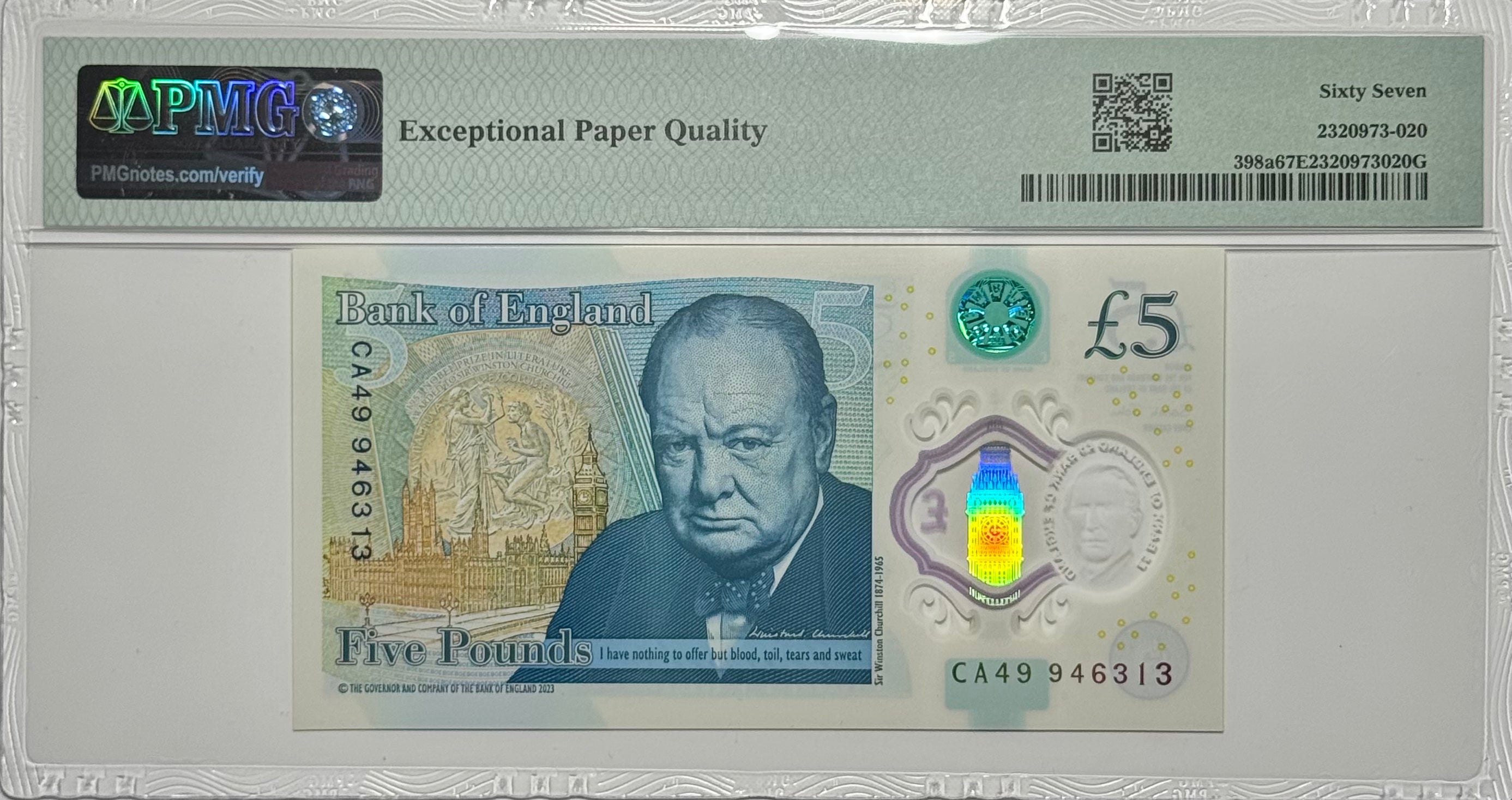 Gran Bretaña, Inglaterra, 5 libras esterlinas, 2024 certificado PMG 67
